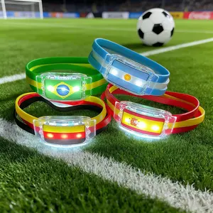 LED Light Up National Flag Wristbands USA Mexico France Argentina Germany Spain England Brazil Glowing Silicone Bracelet Fan Cheering Gear Soccer Match Night Stadium Side Switch Patriotic Sport Supporter Gift 2026 International Tournament Essentials