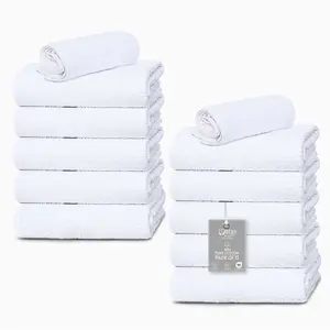 12 & 24 Pack 100% Pure Cotton Towel Set Hand Towels 16"x28", Washcloths 12"x12", Bath Mats 20"x30", Bath towels 16"×28 – Ultra Soft, Highly Absorbent, Quick Drying, and Machine Washable – Easy Care & Suitable for Sensitive Skin