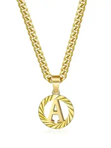 Letter Necklace, 14k Gold Plated Pendant, Round Cutout Capital Letter Cuban Chain, Unisex Jewelry, Suitable for All Styles, Statement Necklace
