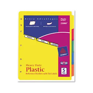 Avery 23080 Plastic Index Dividers- White Self-Stick Labels- 5-Tab- Letter- 1 Set