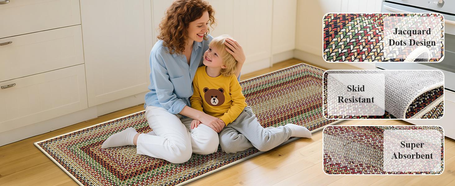 [SpringGlowUp] HEBE Washable Boho Kitchen Rug Sets 3 Pieces, Kitchen Mats for Floor, Non Slip Soft Kitchen Area Rug Floor Mat for Kitchen, Laundry Room and Hallway