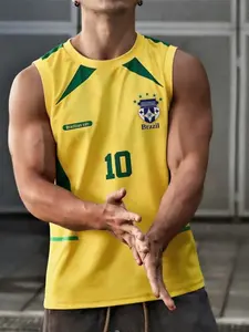Unisex Brazil National Team Soccer Tank Top, #10 Print Sleeveless Sport Shirt For Game & Casual Wear, Sports Top