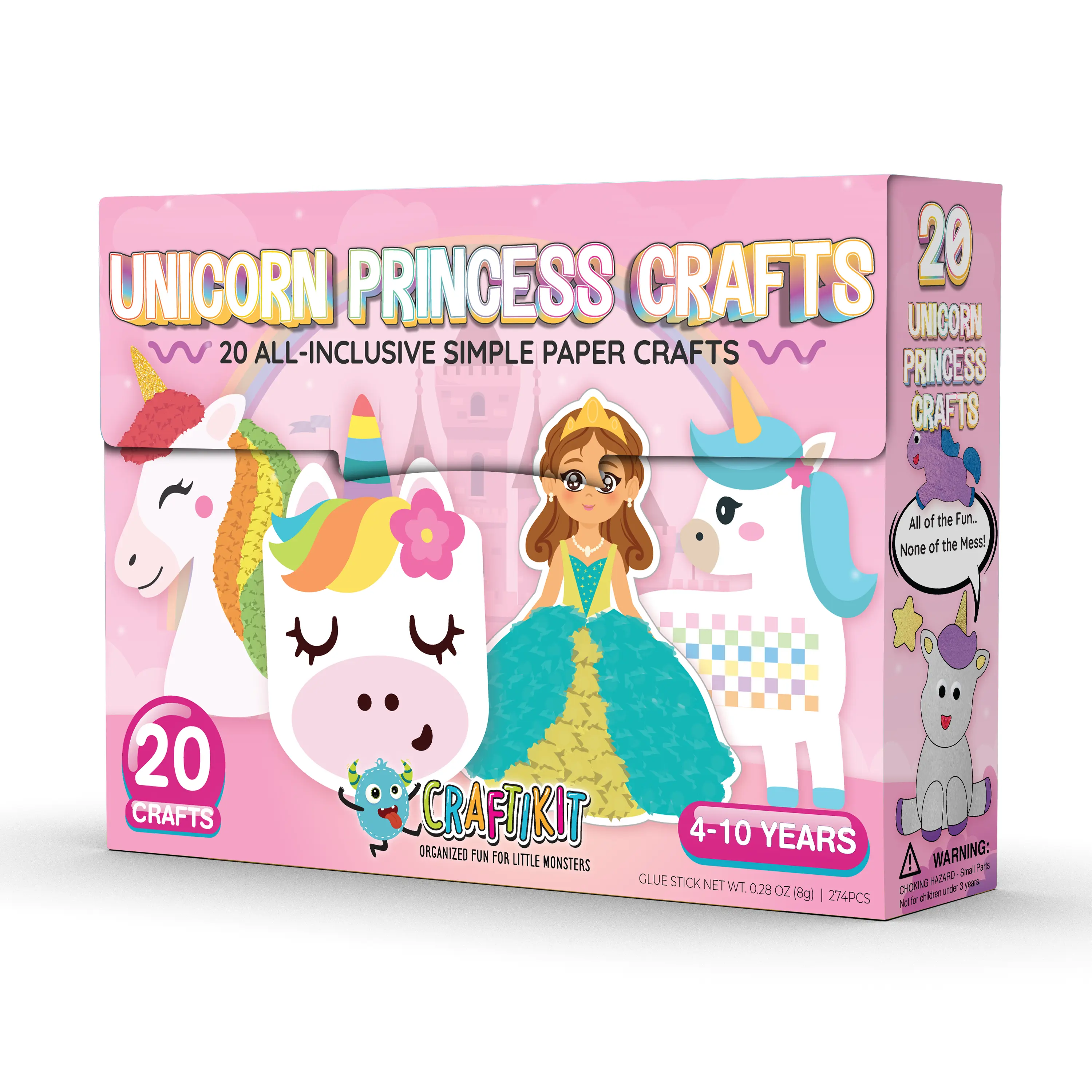 Craftikit 20 Crafts Kit - 20 Low-Mess Easy-to-Complete Activities for Kids Ages 3-10, All-Inclusive Box with Envelopes, Glue Stick, Tape, Educational Toys for Fine Motor Skills, Cool Gifts for Kids