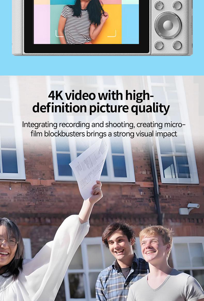 4K Digital Camera for Photography, Y2K Foldable Screen Portable Vlogging Camera with 32GB SD Card, Wrist Strap, Self Timer, Anti-Shake, 16X Digital Zoom, Ideal Gift for Girls, Boys Teenagers, and Beginners, Birthday Christmas Valentine's Day Gift