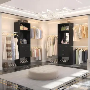 Unikito 96” W Closet Systems, Adjustable 8FT Walk  Starter Kit with 25” Tower and 3 Hanging Rods   Luxury Modern Custom Design closet organizer system closet  organizer  system