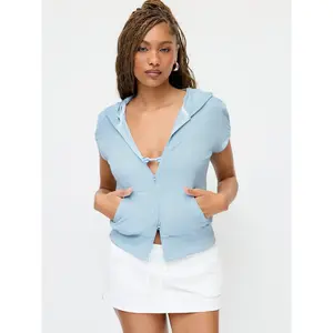 Cider Cotton-blend Terry Hooded Short Sleeve Zip Through Pocket Tee SummerWins Dealsforyou