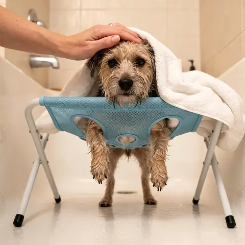 Pet Grooming Hammock for Small Dogs & Cats, Anti-Scratch Grooming Accessories, Universal Fit, Blue, Ideal for Clean, Hassle-Free Bath Time & Nail Trimming