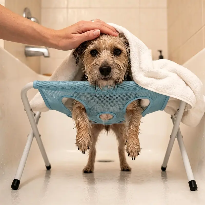 Pet Grooming Hammock for Small Dogs & Cats, Anti-Scratch Grooming Accessories, Universal Fit, Blue, Ideal for Clean, Hassle-Free Bath Time & Nail Trimming