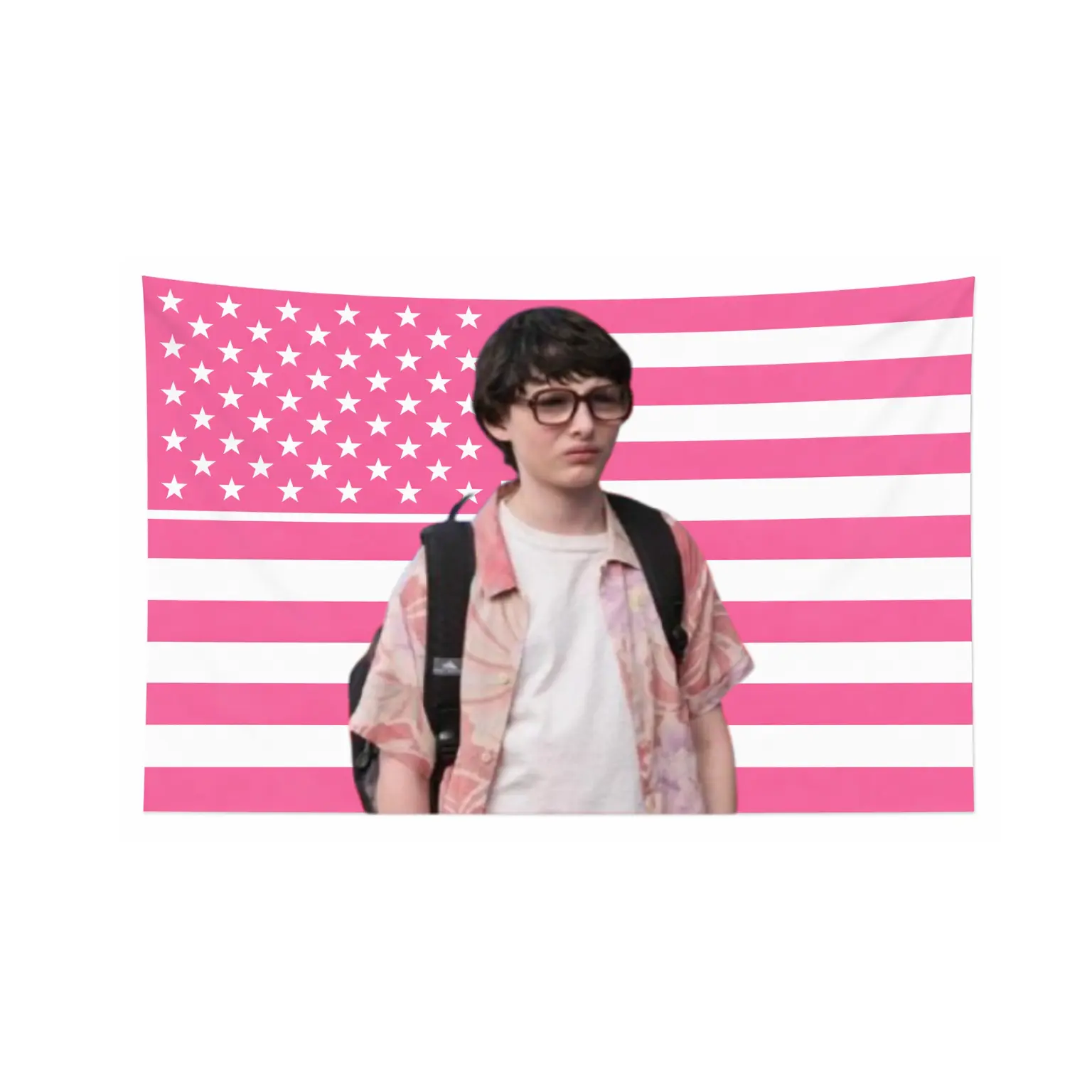 Custom Finn Wolfhard Richie Tozier IT (2017) Polyester Tapestry, Soft Tone Art Figure Flag with Modern Stripe Letter Print, Boho Shabby Chic Durable Decorative Tapestry for Indoors Bedroom Room Decor, Lightweight Personalizable Home Decor