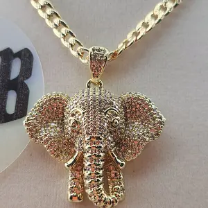 206 - 1.5" Elephant Pendant with Cuban Chain 14K Goldplated Necklace Unisex