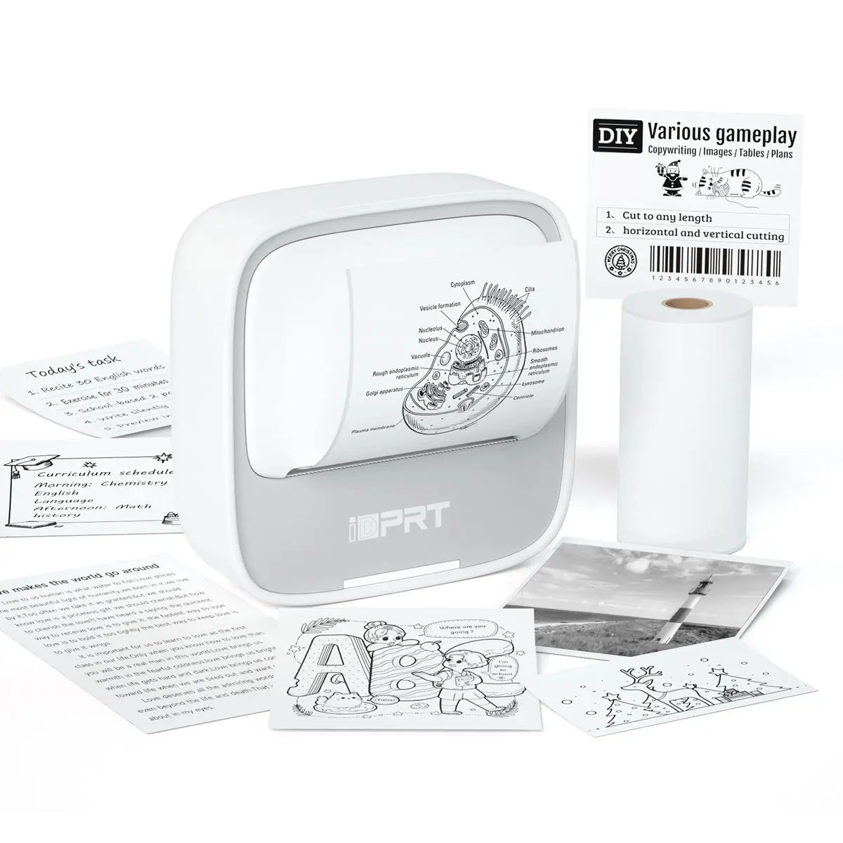 idprt S1 Mini Thermal Sticker Printer - Portable Bluetooth Office Label Maker, 203 DPI Monochrome Inkless Customizable App-Controlled Device with Free Templates, 1 Roll Thermal Film & Paper for Notes, DIY Labels, Inkless Printer