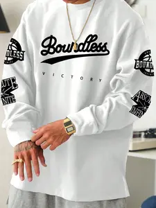 Men's Thin Long Sleeve Fitted T-Shirt, Streetwear Fashion Letter Print, Casual Knit Top, Comfortable Soft Fabric, Perfect Gift for Family and Friends, Menswear