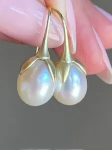 Women’s Korean Style Imitation Pearl Drop Hook Earring, High Quality Earrings, Flower Design, Long Ear Geometric Jewelry, Perfect for Birthdays & Gifts