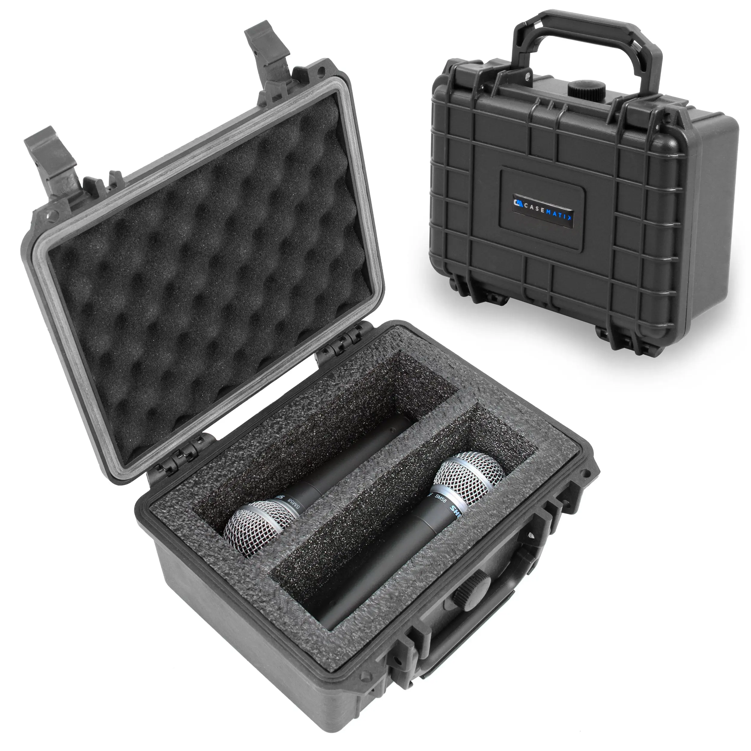 Hard Shell Microphone Travel Case Compatible with Shure SM58 and Other Handheld Vocal Microphones – Dual Mic Carrying Case for 2 Microphones