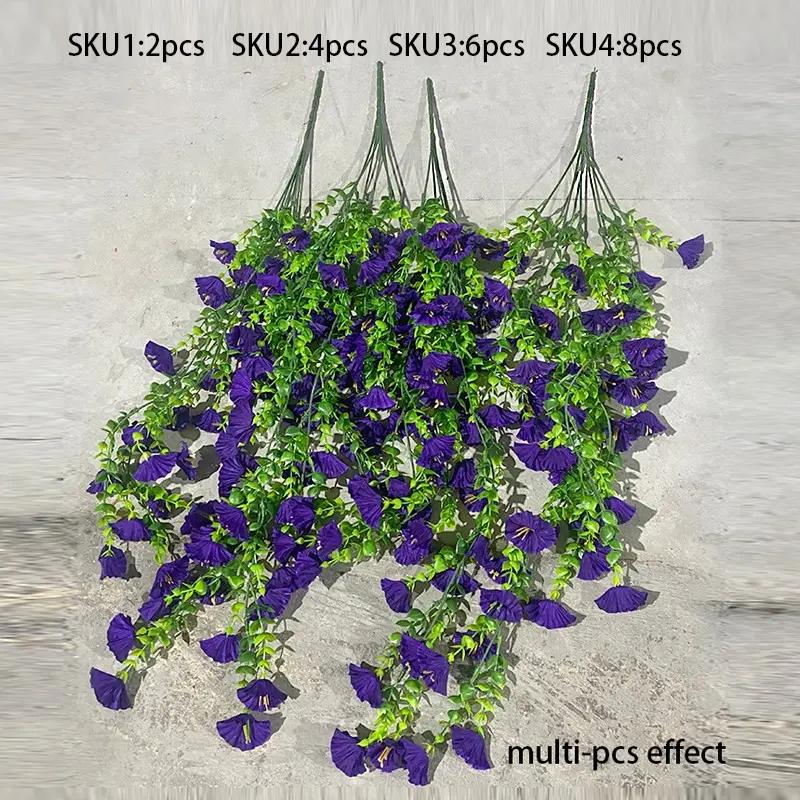 Outdoor hanging purple morning glory artificial plant, Artificial hanging flowers, Decorative Flowers, made of weather-resistant plastic, suitable for porch, garden, and wedding decoration, applicable for spring, summer, Christmas
