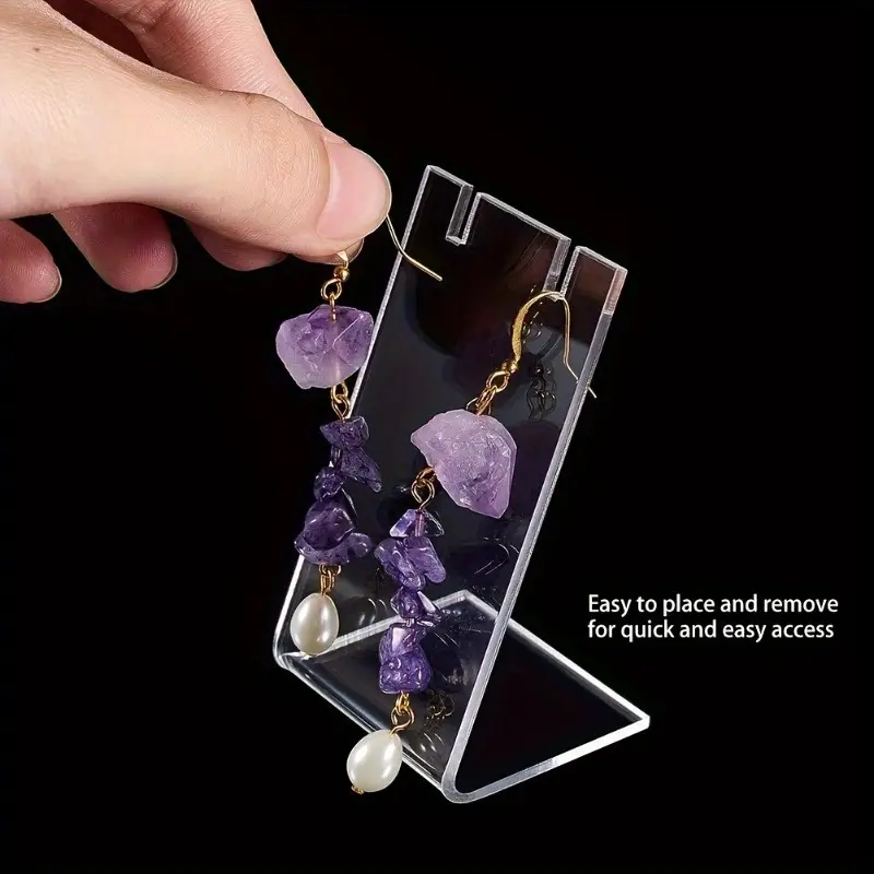 Acrylic Earring Holder Single Pair L-Shape Jewelry Displays Stand Necklace Earring Organizer For Jewelry Dangling Slant Back Display Props Show Retail Store Marketing