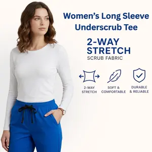 HeedFit Women's Long Sleeve Basic Workwear Underscrub Tee - Smooth, Soft, Stretch, Lightweight, Breathable - Hospital Working Scrubs Clothes for Medical Professionals