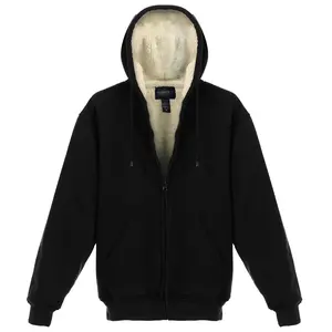 Gioberti Men's Heavyweight Faux Shearling Lined Fleece Hoodie Jacket, Black, Medium