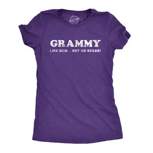 Womens Grammy Like Mom But No Rules T Shirt Funny Grandmother Tee Funny Womens T Shirts Cute Vintage Fashion Casual Ladies T-Shirt Gift Mother's Day Tops for Women Funny Grandma Top Women's Novelty Tees Purple
