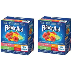 FlavorAid Aguas Frescas 50ct - Singles To Go Powdered Drink Mix - Pack of 2-4 Delicious Flavors - Strawberry Watermelon, Mango, Cucumber Limeaid, and Jamaica