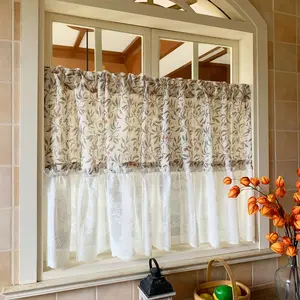 Modern Simple Lace Print Patchwork Curtain, Warm Tone Short Curtains, Filter Light Sunshade Dustproof, Bedroom Living Room Decor, Home Decoration Curtain