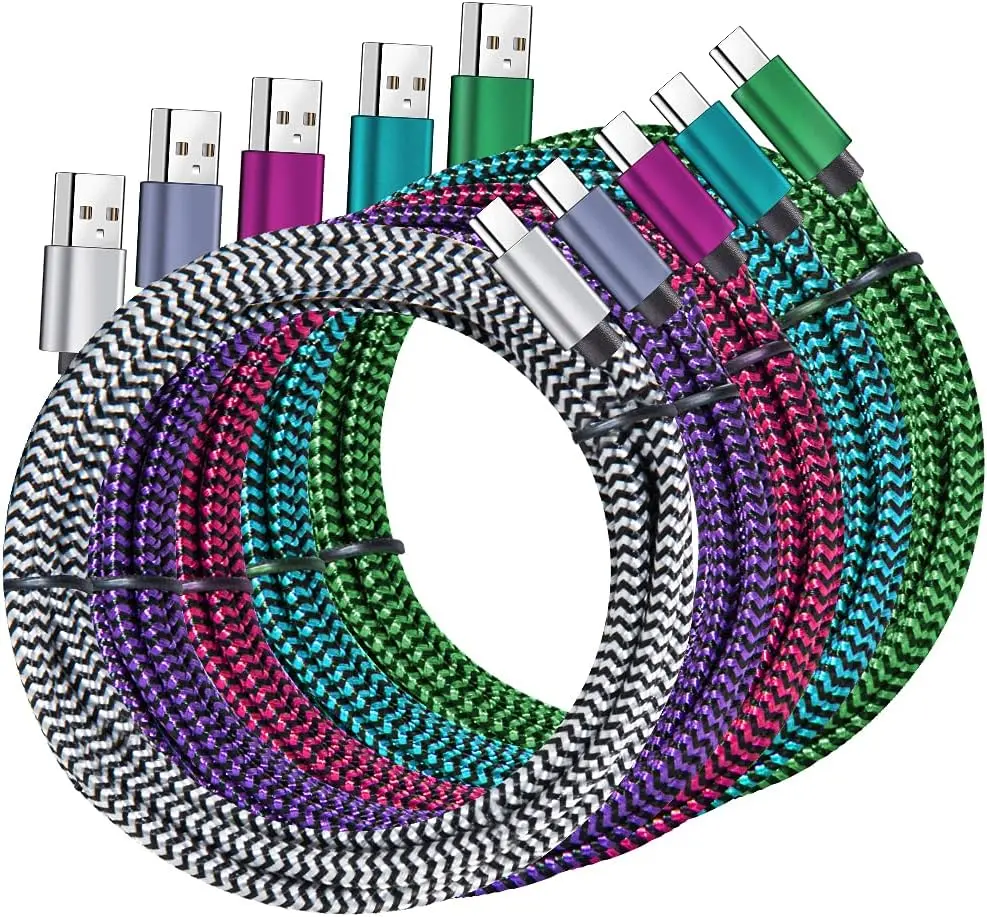 5 Pack USB Type c Cable,(6FT) Nylon Braided USB C Cables 3A Fast Charging Charger for Samsung Galaxy S9/S8 Note8/9 20 10 S21 S20 S10 Plus C Cord