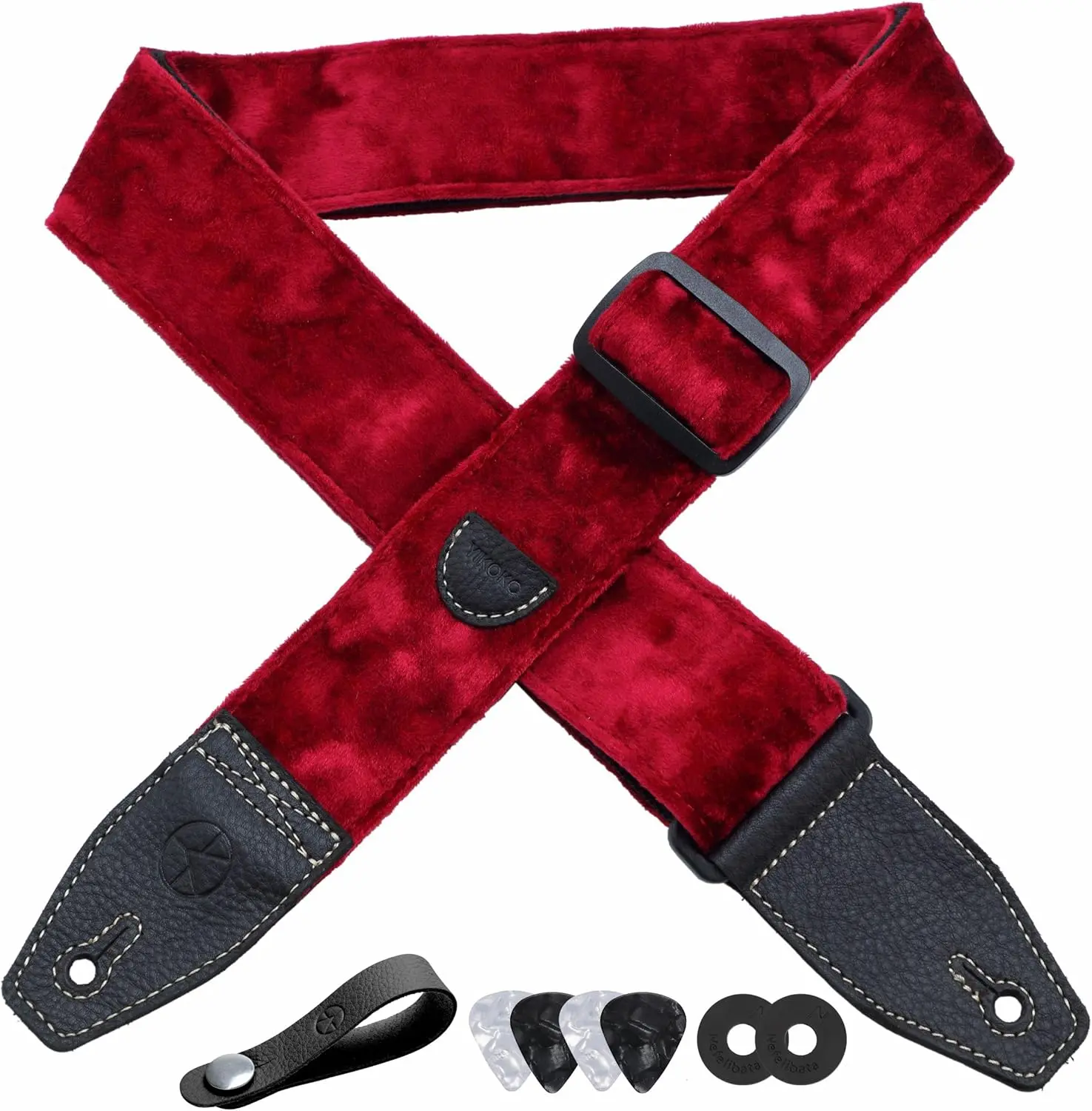 Guitar Strap 2 inch  Guitar Straps with Full Grain Leather End, for Bass Electric and Acoustic Guitars, Free Strap Button, 2 Strap Locks and 4 Guitar Picks
