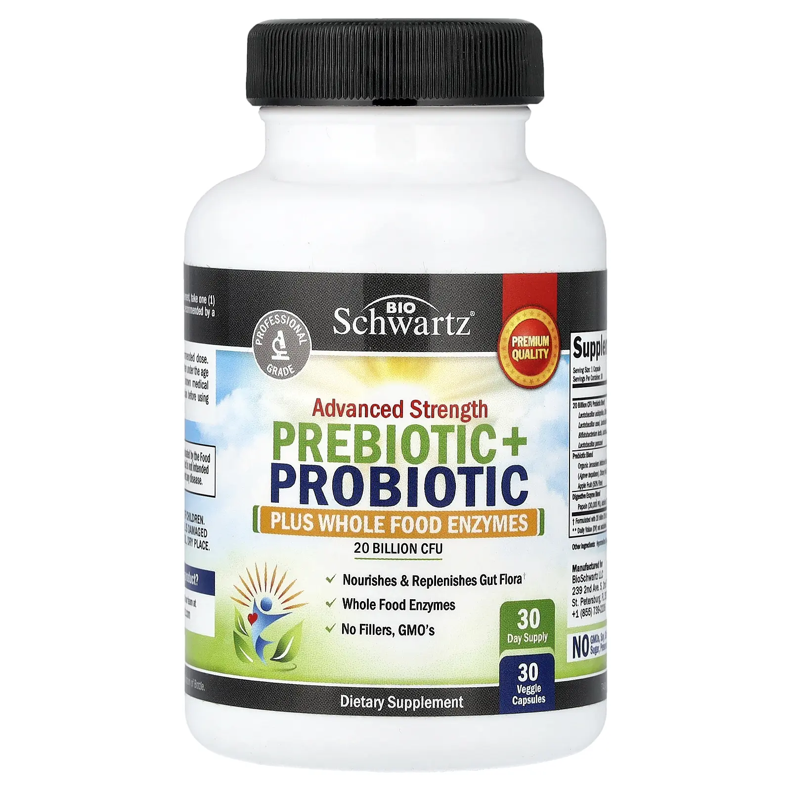BioSchwartz Advanced Strength, Prebiotic + Probiotic, 30 Veggie Capsules