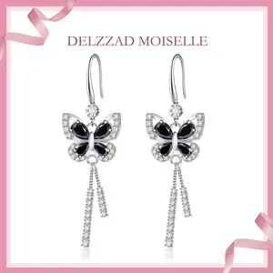 Delzzad Ethereal Wings Butterfly Earrings Synthetic Moissanite Dangle S925 Earrings Jewelry Perfect Valentine's Day Engagement Wedding Anniversary Christmas Gifts