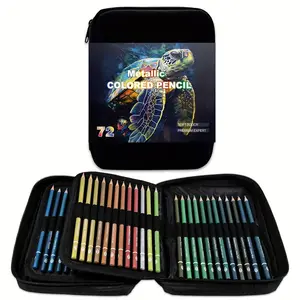 72 Metallic Colored Pencils Set | Quality Wax Cores with Shimmering Shades for Professional, Adult Artists, Colorists | in Strong Carry-Anywhere Zipper Case
