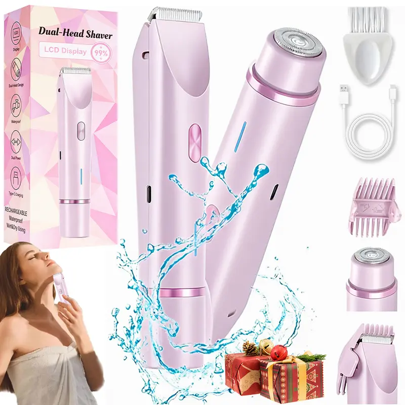 Women's 2-in-1 Electric Shaver & Trimmer - IPX7 Waterproof, Type-C Charging, Ceramic Blades for Bikini & Body Hair Removal, Smooth Gentle Grooming for Pubic, Legs, Underarms, Face