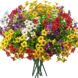 Artificial Flower, 12/24Pcs Mixed Color UV Resistant Fake Flower, Decorative Faux Flower for Home & Garden & Yard