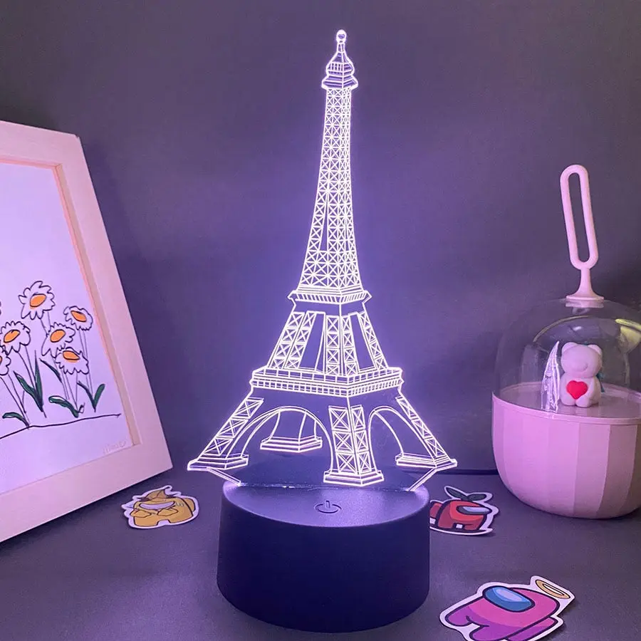 Paris Eiffel Tower LED Lamp Color Changing RGB Light 3d Night Lights, Touch Sensor Figurine Night Light for Kids Bedroom Bedside Decor, Christmas Gift