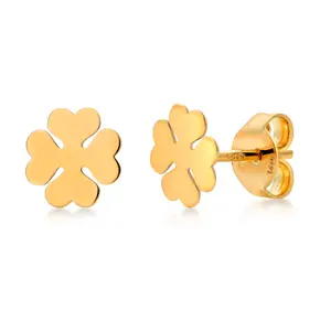 14K Solid Yellow Gold Clover Stud Earrings, Gold Clover Studs, Clover Studs, Dainty Studs, Gold Studs, Minimalist Stud, Push Back Studs