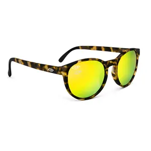 Lennon's Day Tripper Sunglasses - Translucent Zebra Pattern Frame with Yellow-Gold Reflective Lenses UV400 Polarized Protection Lightweight Durable Fit