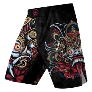 BattleFitGear Men’s Fight Shorts – Japanese Weird Samurai Helmet | Breathable, Stretchable, Designed for MMA, BJJ, Jiu-Jitsu, Crossfit & Fitness