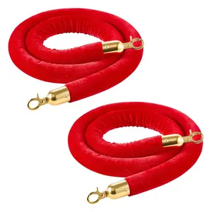summervibes Soft Velvet Stanchion Ropes, 2 Pcs 5 ft Crowd Control Post Queue Barrier Ropes with Gold Stanchion Hooks, for Carpet Events, Grand Openings, Stanchion Hook