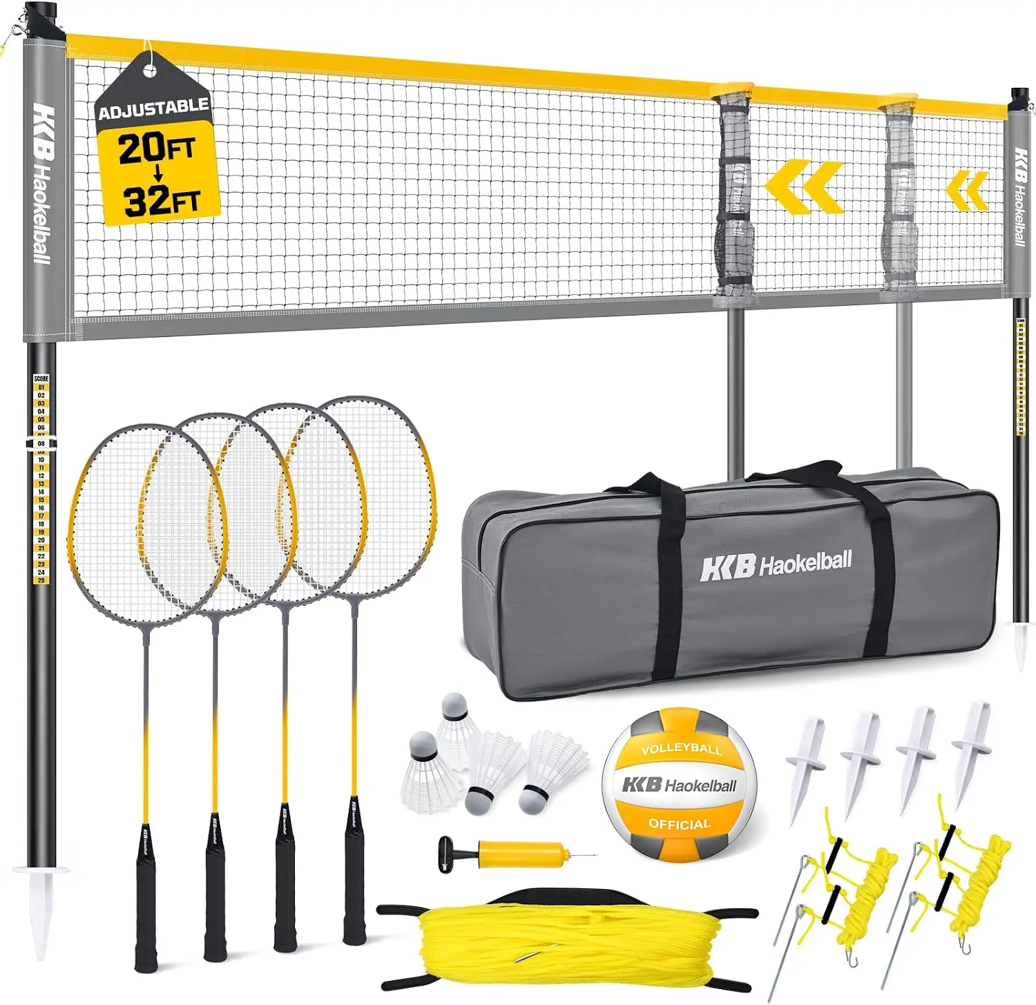 Haokelball Badminton Set with Net Rackets Shuttlecocks for Backyards Games