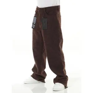 Brown textured baggy pants for comfortable everyday wear — casual fitted trousers