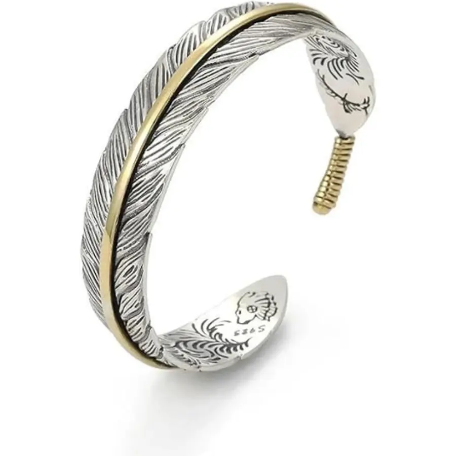 Vintage Feather Cuff Bracelet Lucky Hoop Feather Copper Bangle Simple Retro Adjustable Bracelet for Men and Women