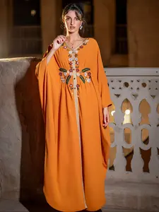 Women's V-Neck Batwing Sleeve Fitted Handmade Embroidered Dress, Elegant Fashion Clothing for Women, Perfect for Casual & Party Wear