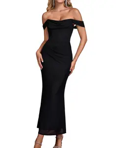 Women's Off The Shoulder Formal Wedding Guest Maxi Dress Ruched Bodycon Corset Long Cocktail Dresses for Elegant Occasions