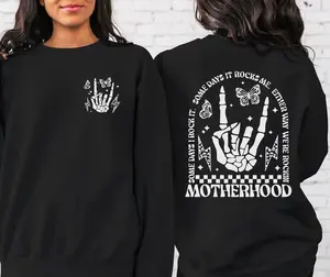 Motherhood Sweatshirt Mom Crewneck Pullover Cool Mom Rocking It Sweater Halloween Aesthetic Retro New Mom Gift Mama Gift Fabric