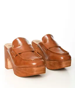 Camel Brown Platform Loafer Clogs