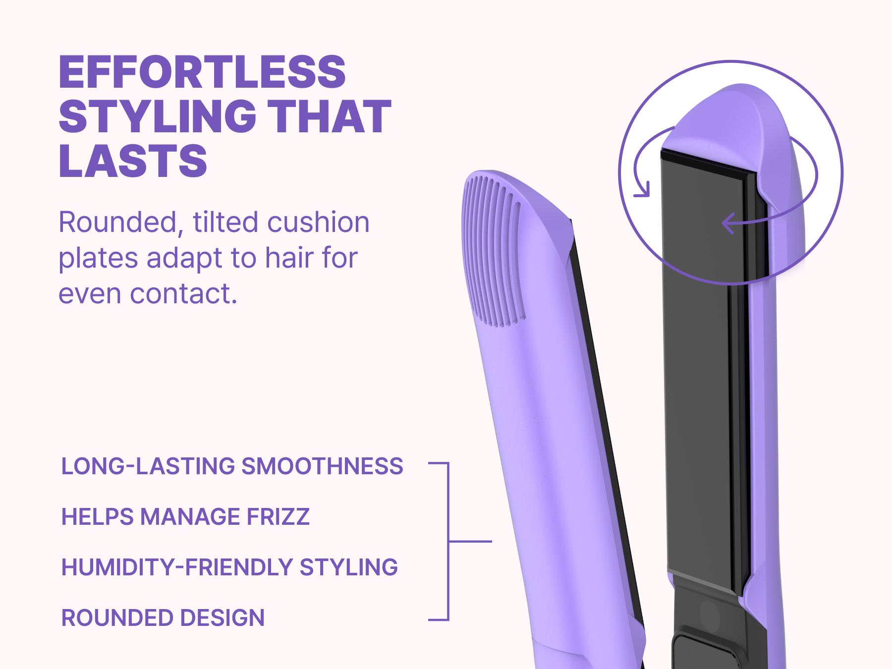 GLAMPALM GlamMuse 1" Hair Straightener - All-Ceramic Flat Iron Infused with Vita-C, Salon Results with Less Heat Damage, Trusted by K-Pop Hair Stylists, Dual Voltage Hair Straightener, Silk Press (GP201T Purple)