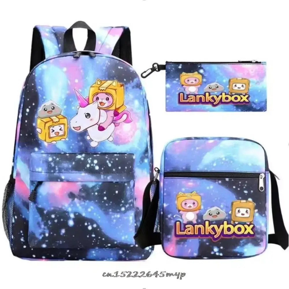 3 Pcs Set Lankybox School Bag College Student Women Men Backpack Trendy Travel Laptop Backpack Teens Daily Backpack Messenger