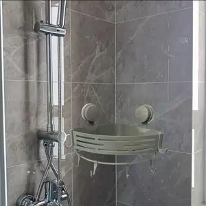 2-Piece Suction Cup Triangle Bathroom Organizer, Wall-Mounted No Drill Design, Durable Plastic Material, Space-Saving Solution