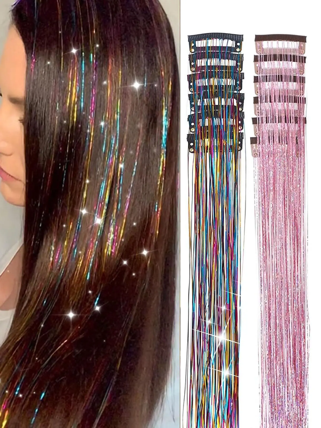 12-Piece Clip-On Hair Metal Wire Set for Girls, Glitter Fairy Hair Extensions, Heat-Resistant Party & Festival Accessories, /multicolor