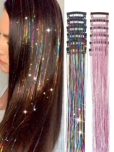 12-Piece Clip-On Hair Metal Wire Set for Girls, Glitter Fairy Hair Extensions, Heat-Resistant Party & Festival Accessories, /multicolor