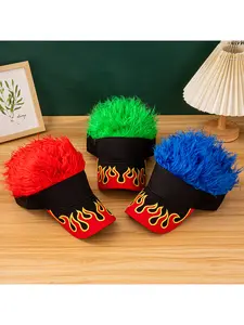 Hat with embroidered patches, flame wig, multi-colored fur, European and American style hat
